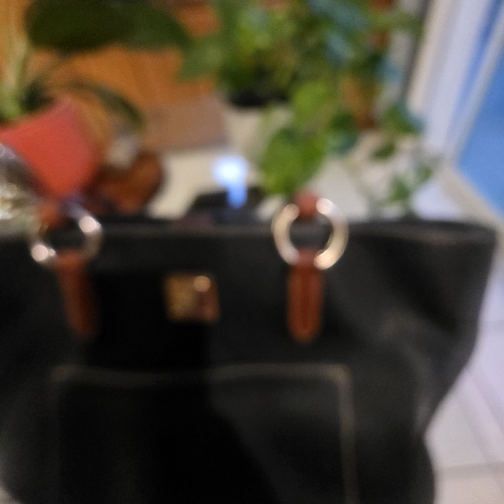 Dooney & Bourke Tammy Black Pebbled Leather Tote with Brown Trim. - Picture 3 of 8